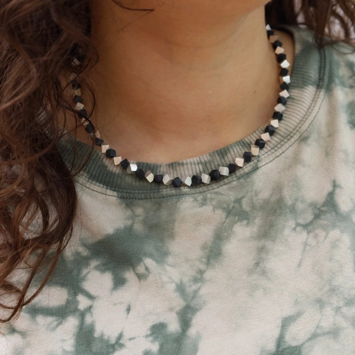 Small Cube and Onyx Necklace