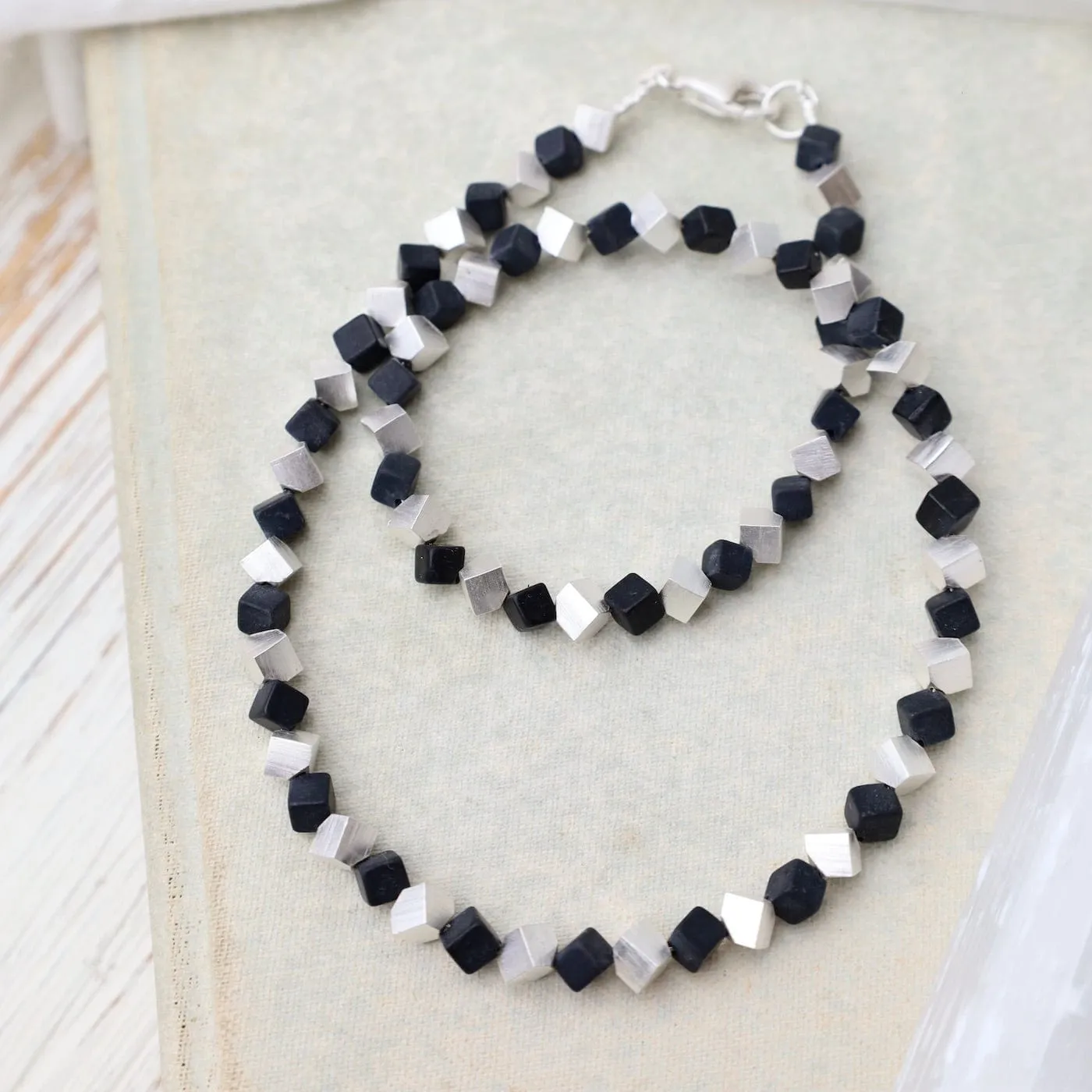 Small Cube and Onyx Necklace