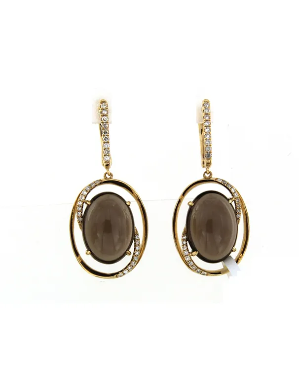 Smoky Quartz Earrings - 14ct Yellow Gold Smoky Quartz and Diamond Earrings -