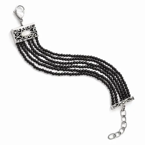 Stainless Steel Polished Mop Black Onyx Bracelet