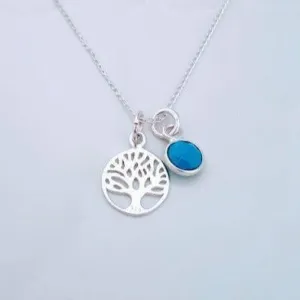 Sterling Silver Family Tree and Gemstone Necklace