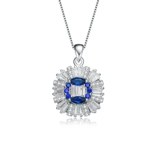 Sterling Silver with Rhodium Plate and Blue Sapphire Cubic Zirconia Stones Last Pair Pendant Necklace