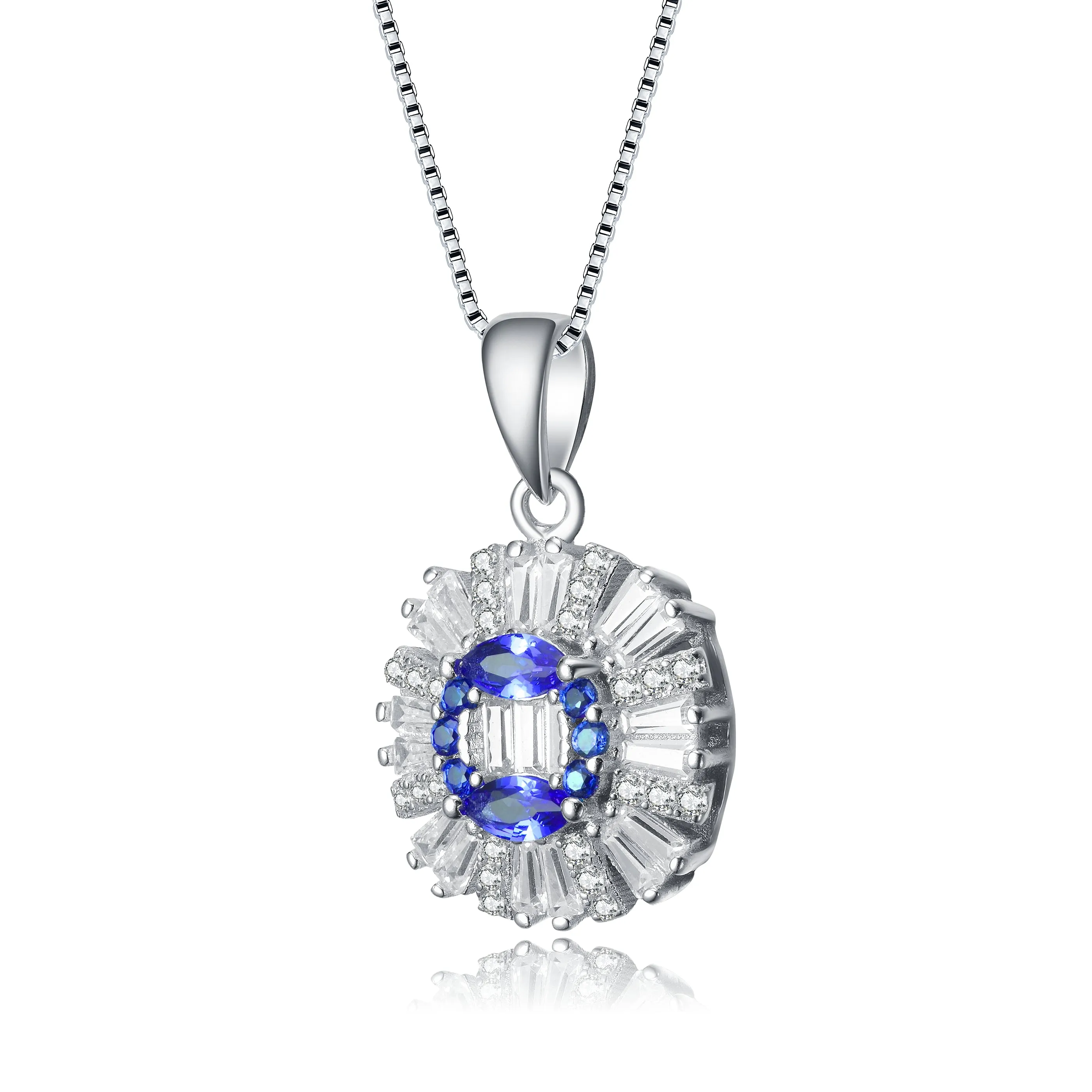 Sterling Silver with Rhodium Plate and Blue Sapphire Cubic Zirconia Stones Last Pair Pendant Necklace