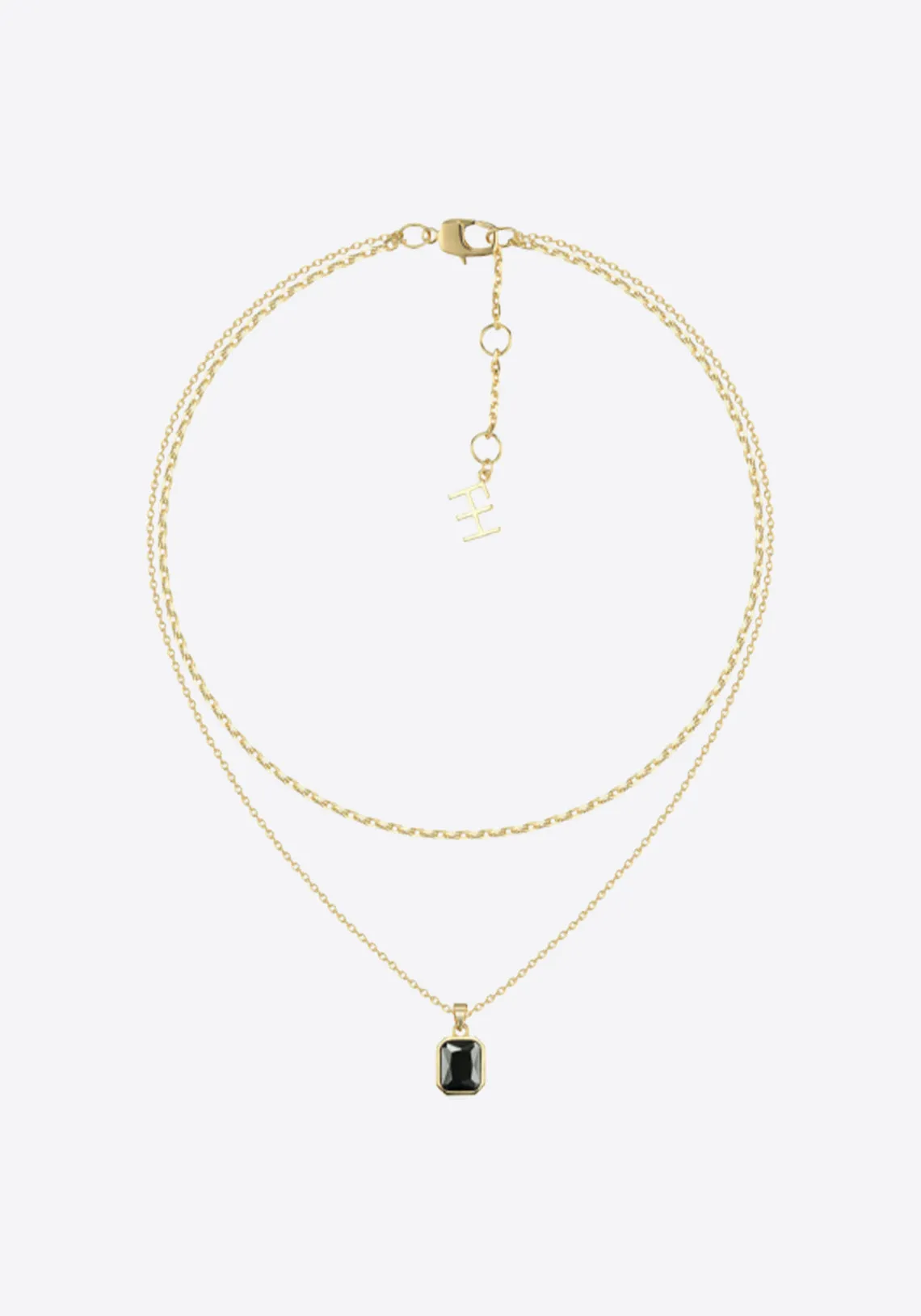 STEVIE DOUBLE CHAIN NECKLACE ONYX GOLD CRYSTAL