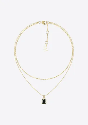 STEVIE DOUBLE CHAIN NECKLACE ONYX GOLD CRYSTAL