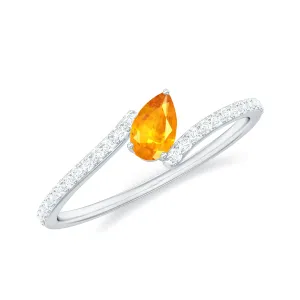 Tilted Pear Shape Orange Sapphire and Diamond Bypass Promise Ring