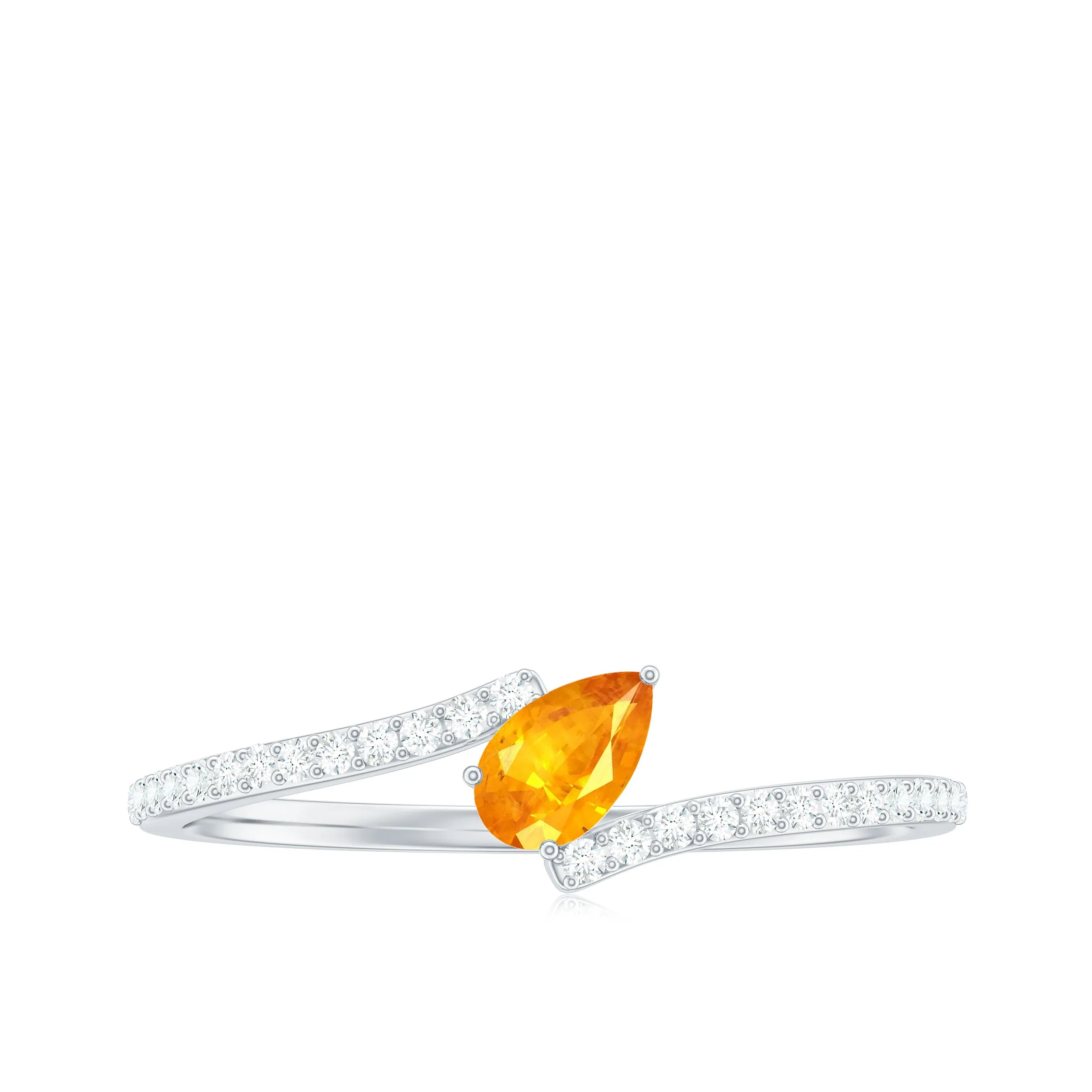 Tilted Pear Shape Orange Sapphire and Diamond Bypass Promise Ring