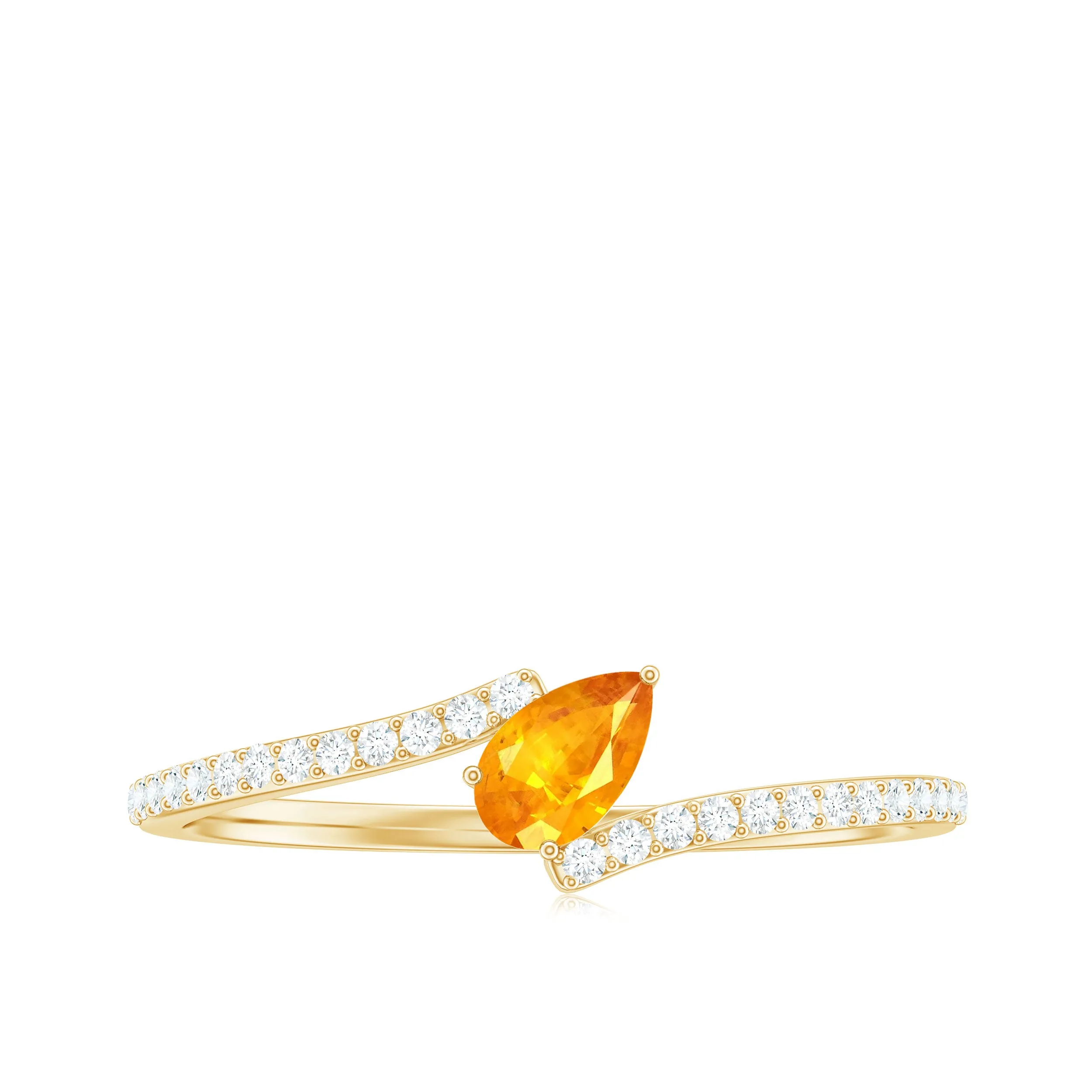 Tilted Pear Shape Orange Sapphire and Diamond Bypass Promise Ring