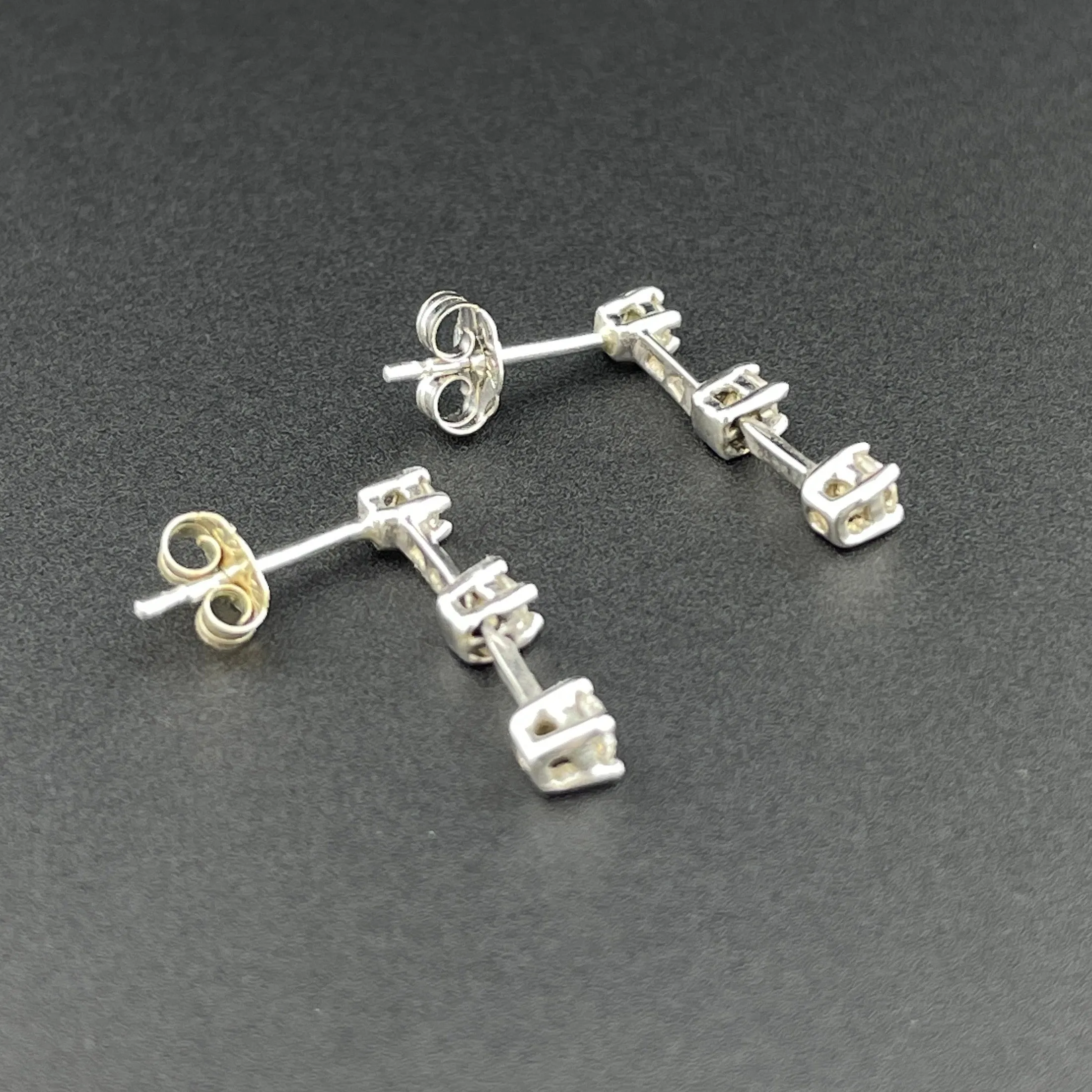 Vintage 10K White Gold Diamond Journey Earrings