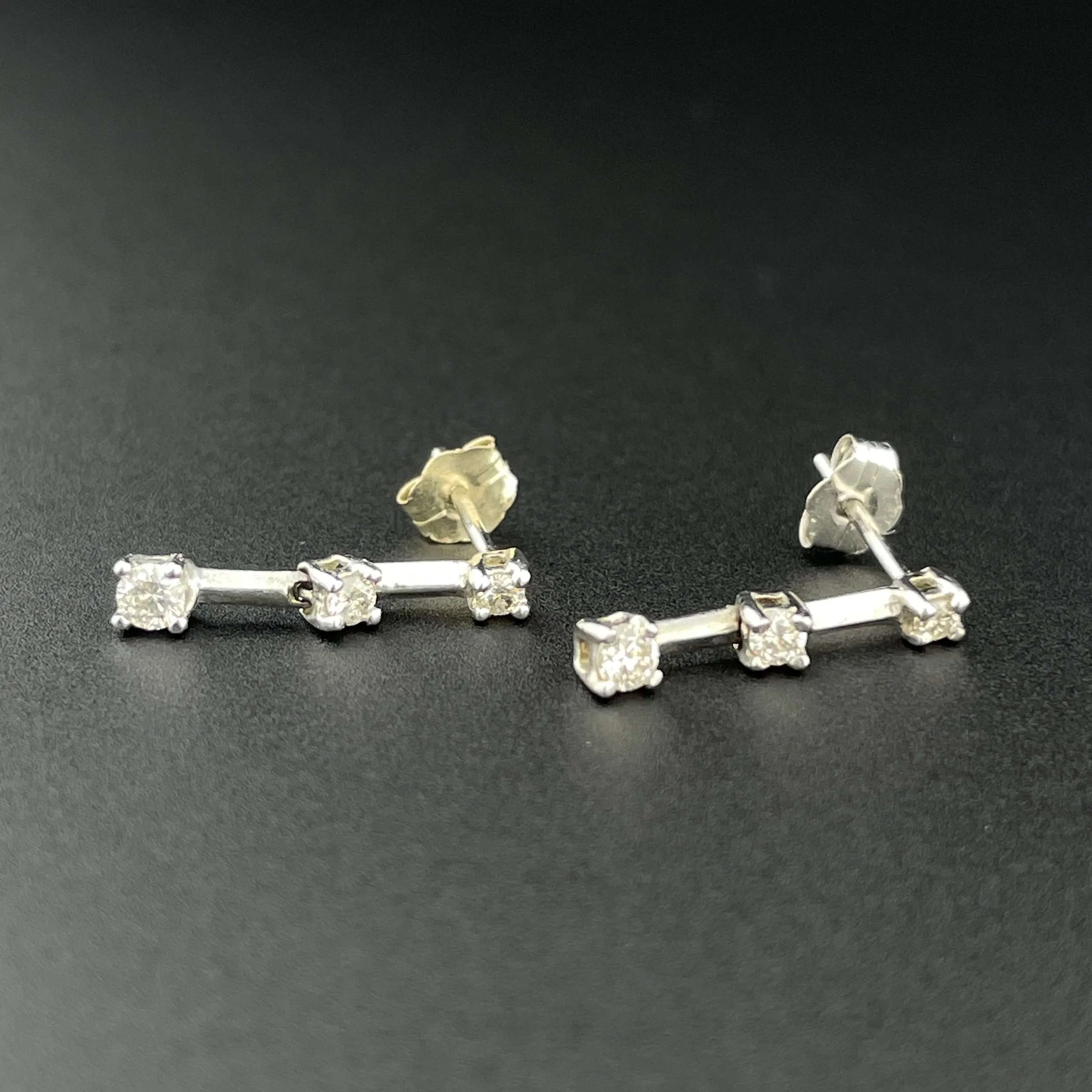 Vintage 10K White Gold Diamond Journey Earrings