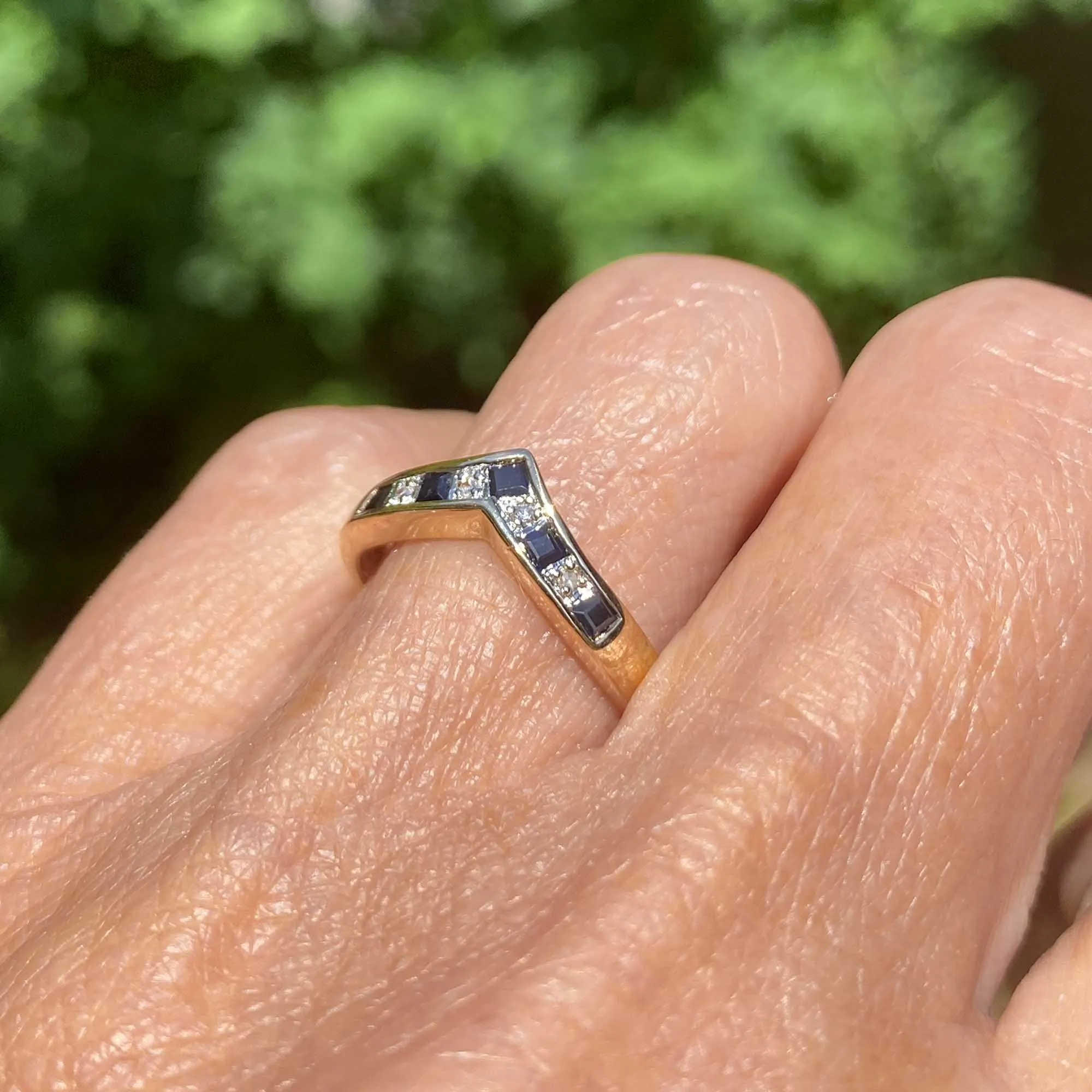 Vintage Chevron Diamond Sapphire Wishbone Ring