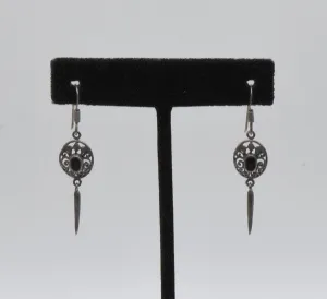 Vintage Sterling Silver Black Onyx Dangle Earrings