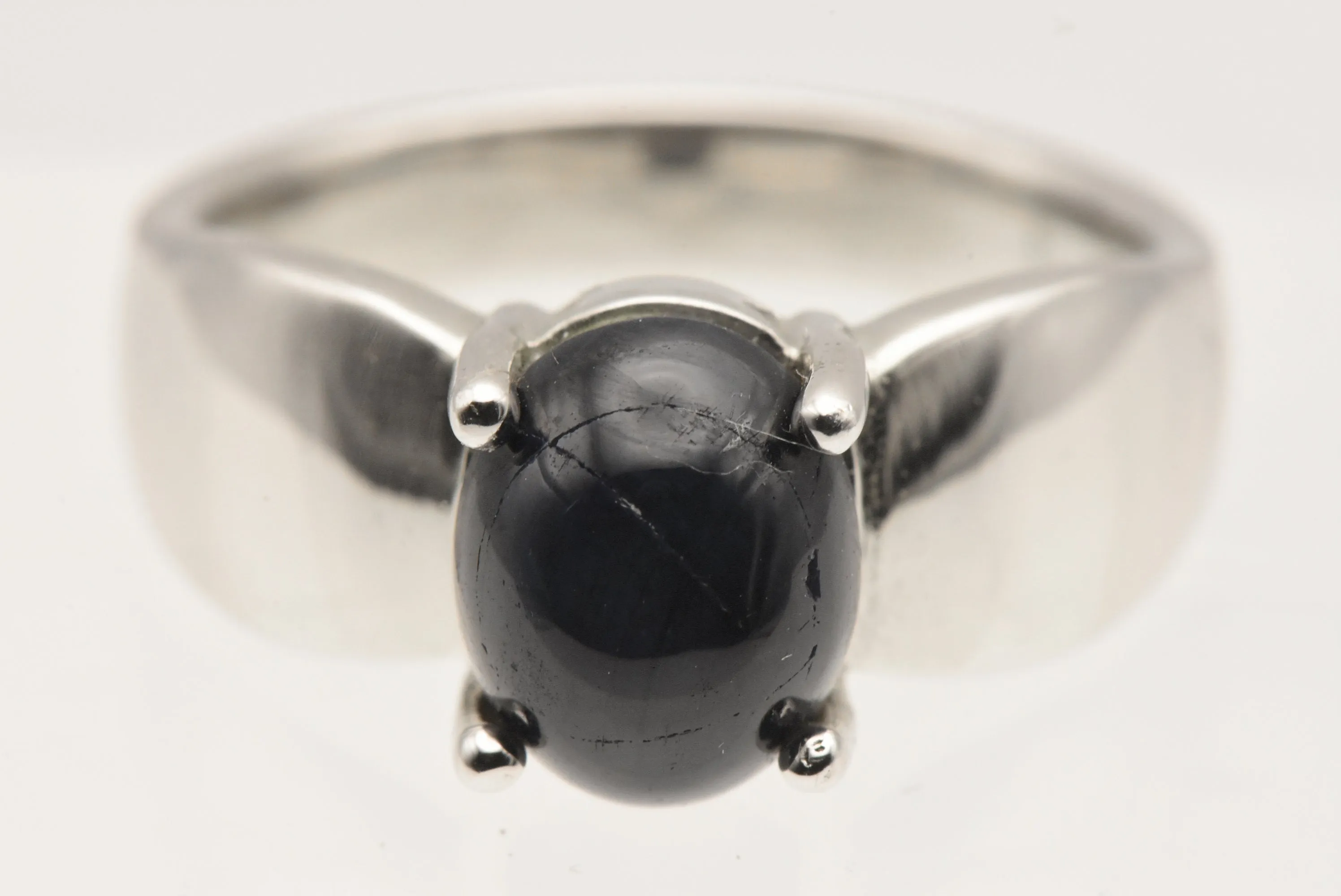 Vintage Sterling Silver Black Star Sapphire Ring - Size 8.75