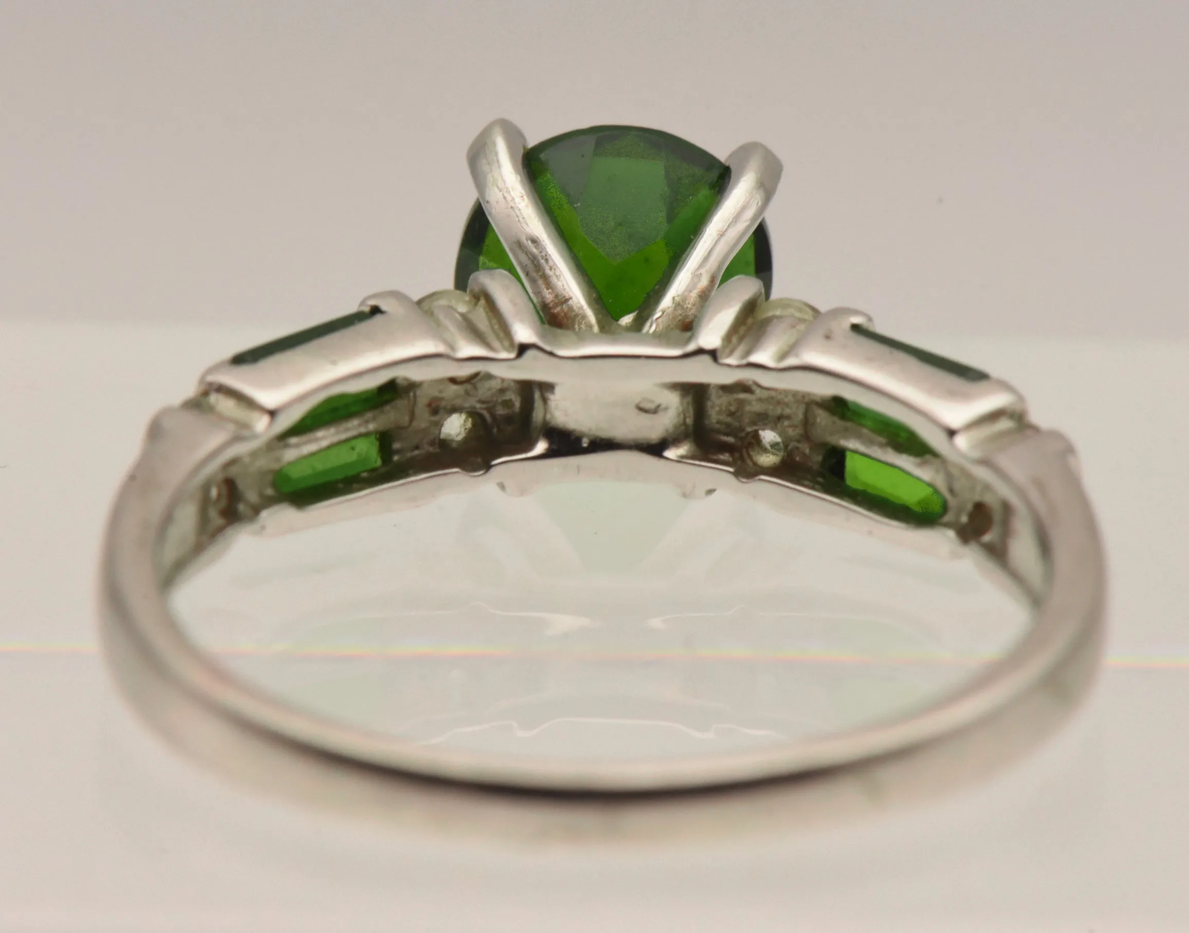 Vintage Sterling Silver Synthetic Emerald and Topaz Ring - Size 8.75