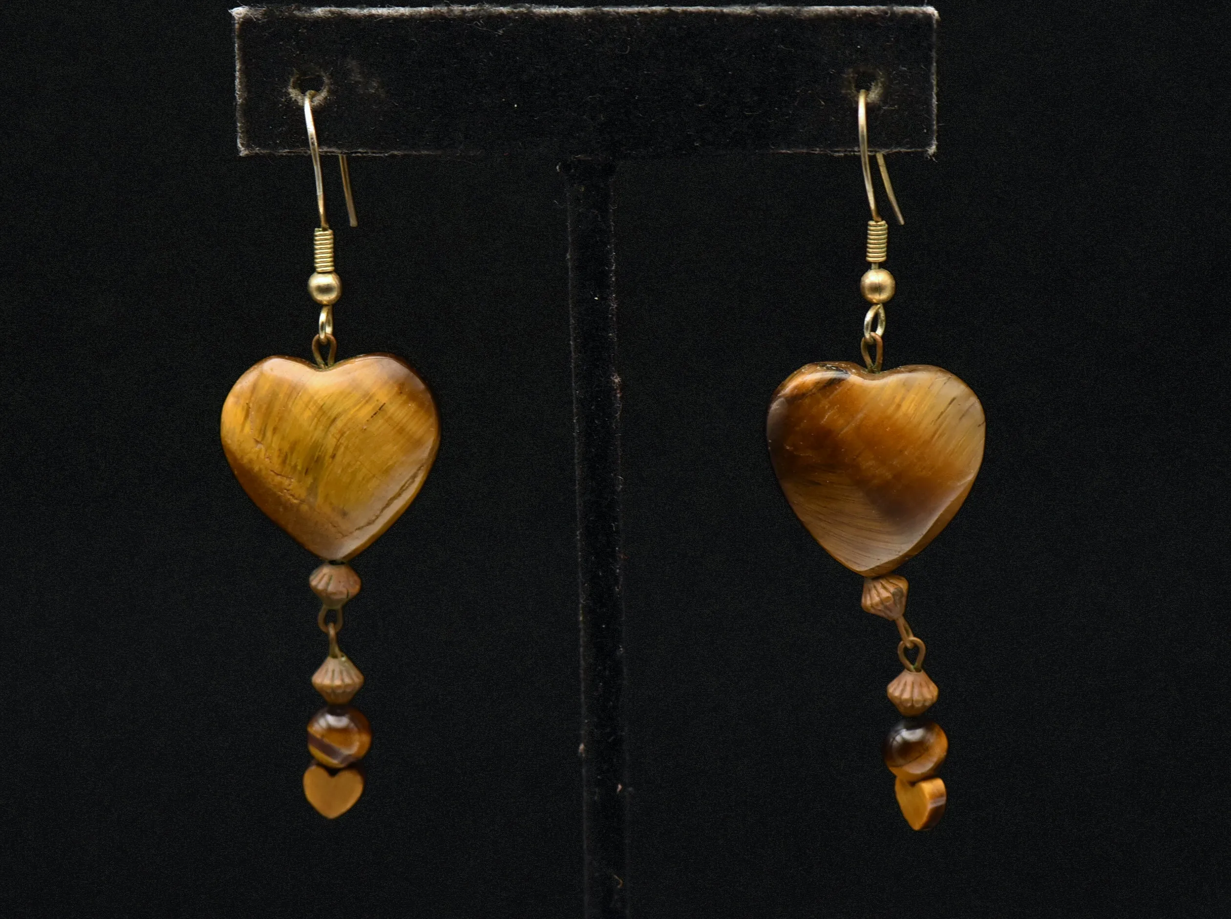 Vintage Tiger's Eye Heart Bead Earrings