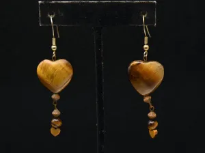 Vintage Tiger's Eye Heart Bead Earrings