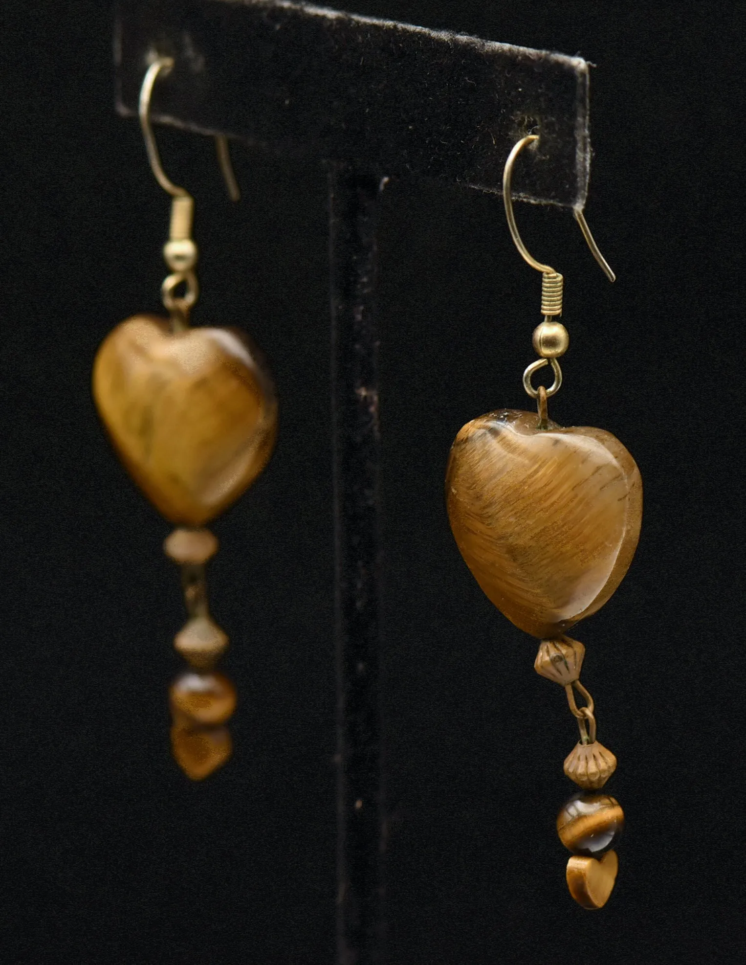 Vintage Tiger's Eye Heart Bead Earrings