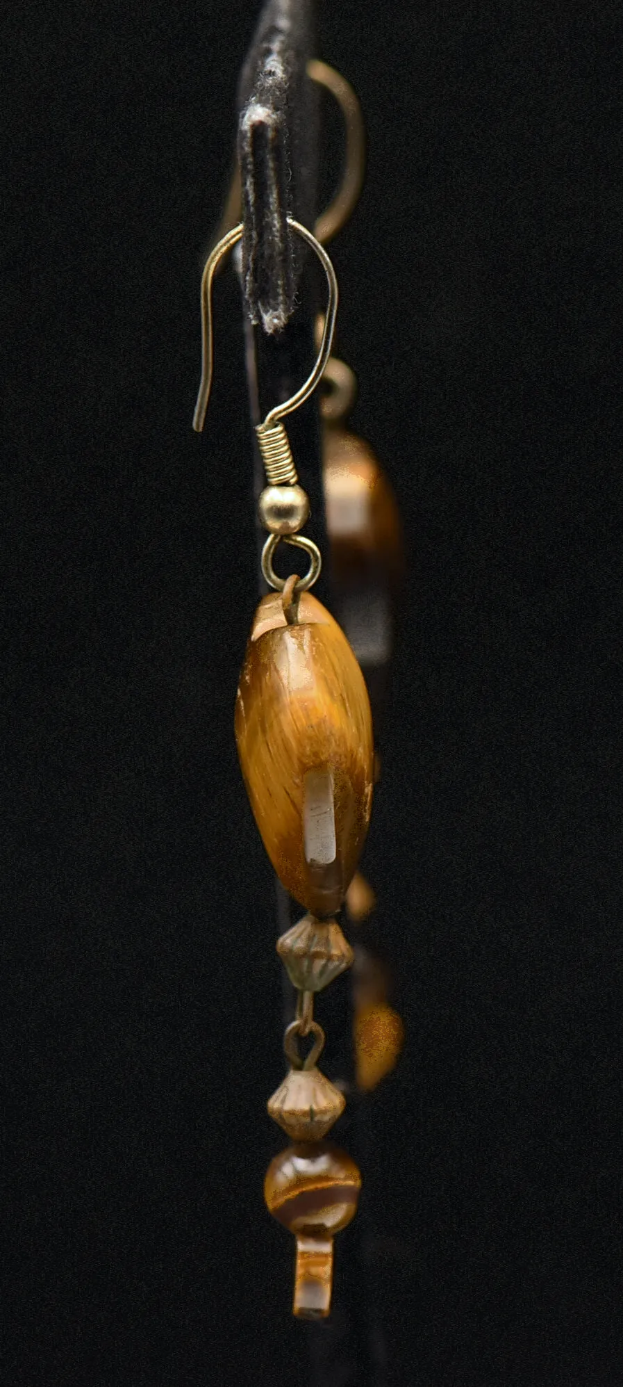 Vintage Tiger's Eye Heart Bead Earrings